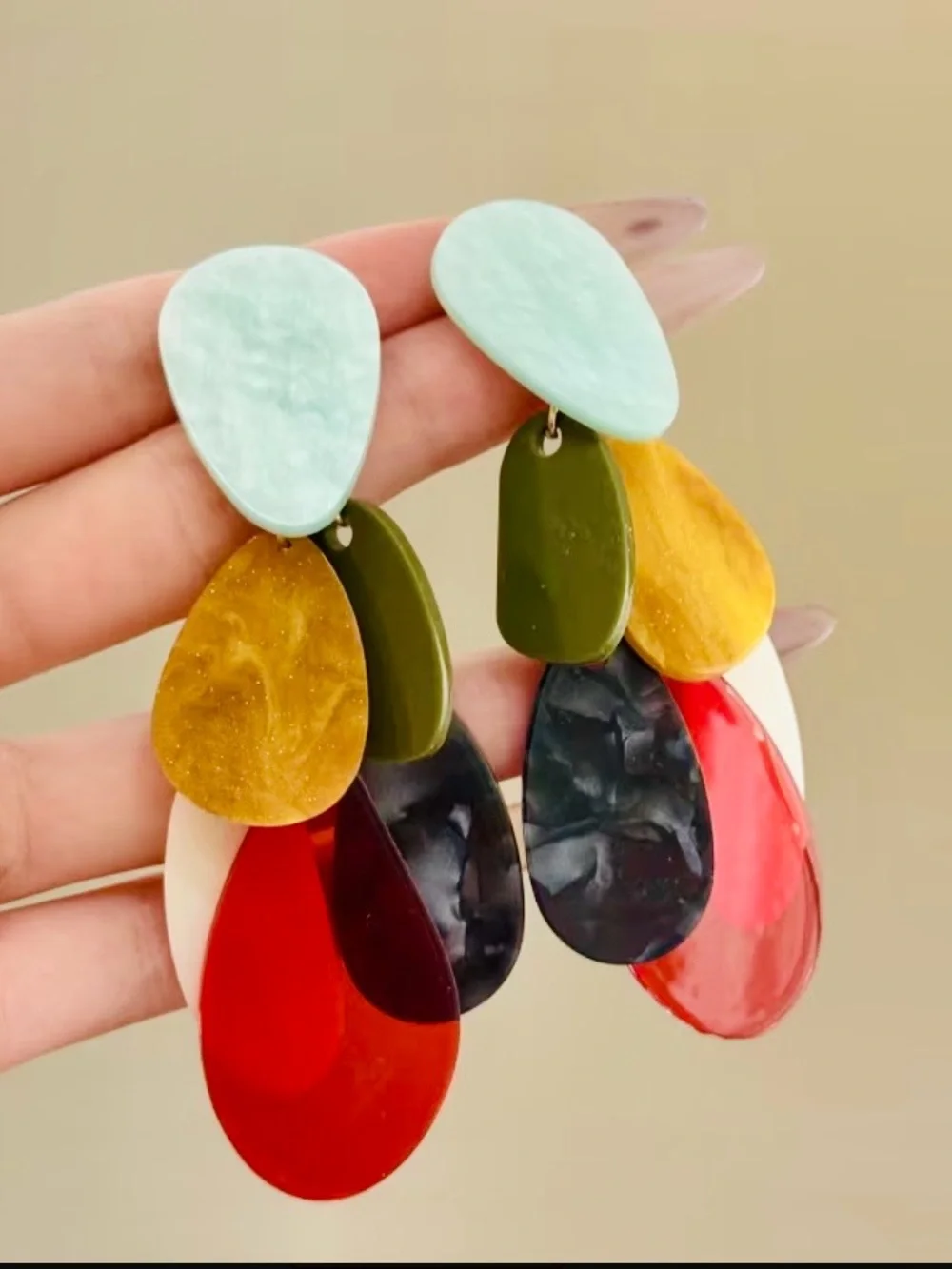 Colorful Water Drop Statement Earrings | Multi-Layer Resin Dangle | Modern Chic